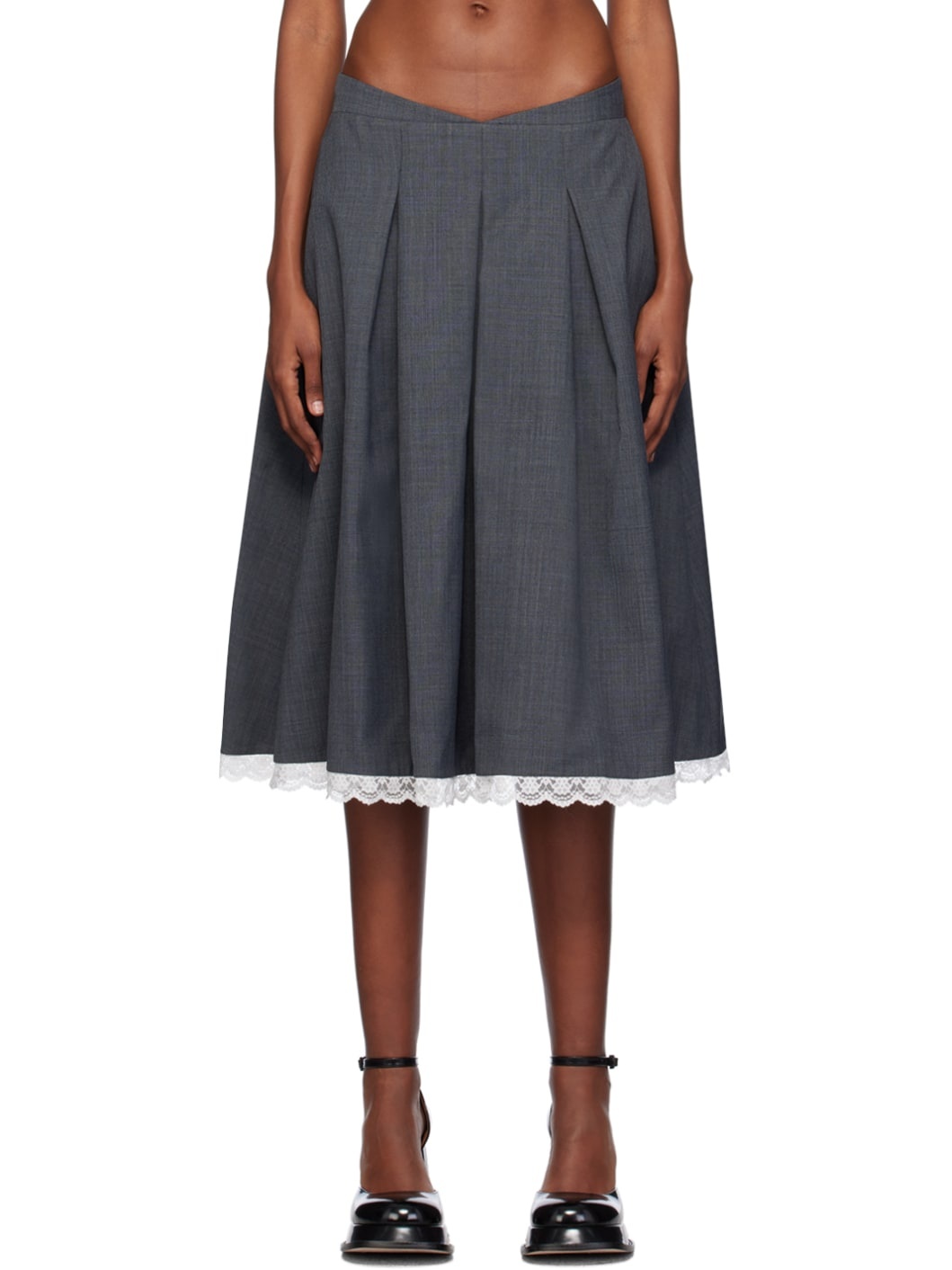 Gray Pleated Midi Skirt - 1
