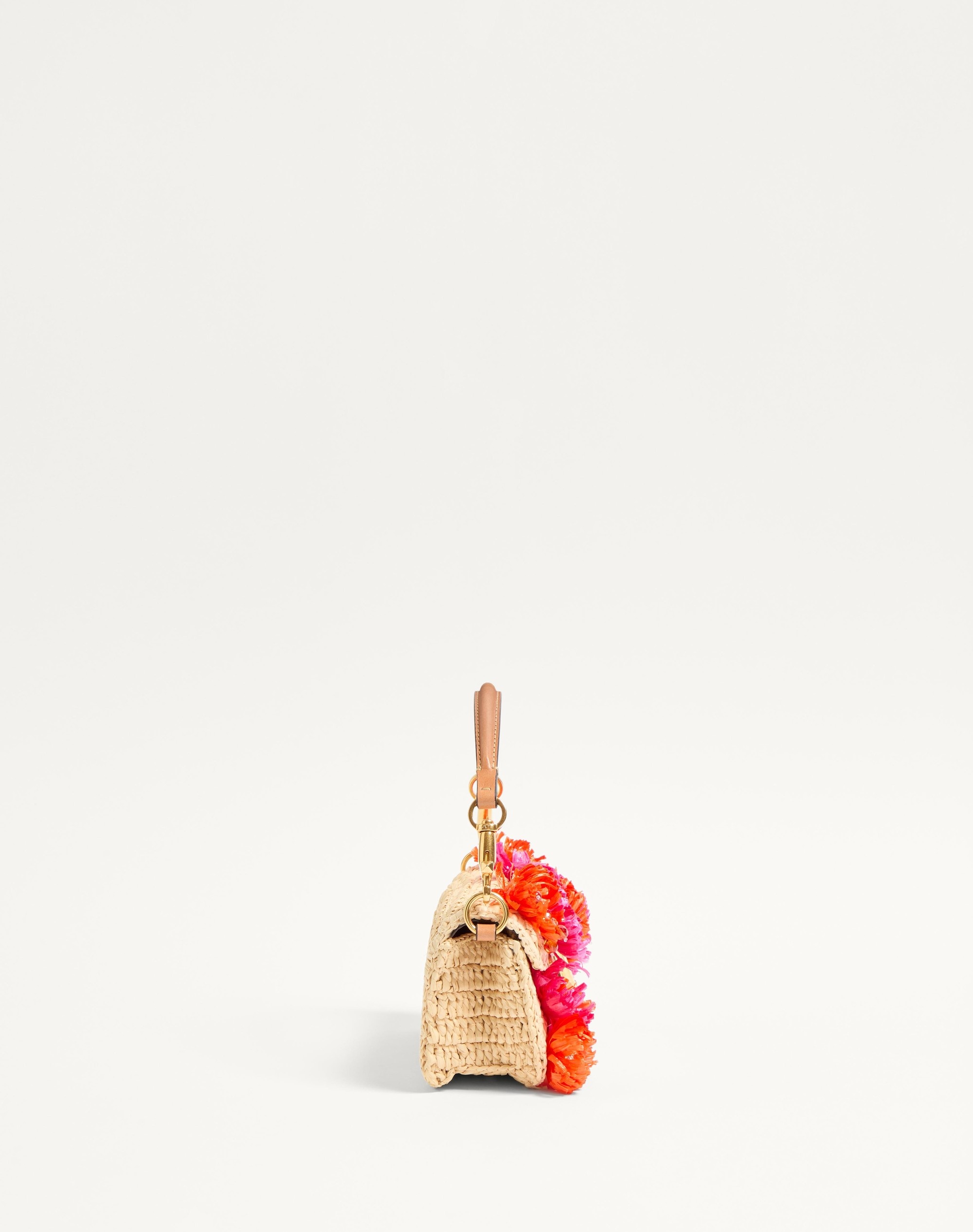 VALENTINO GARAVANI LOCÒ SMALL SHOULDER BAG IN SYNTHETIC RAFFIA WITH FLOWERS AND BEADS - 3