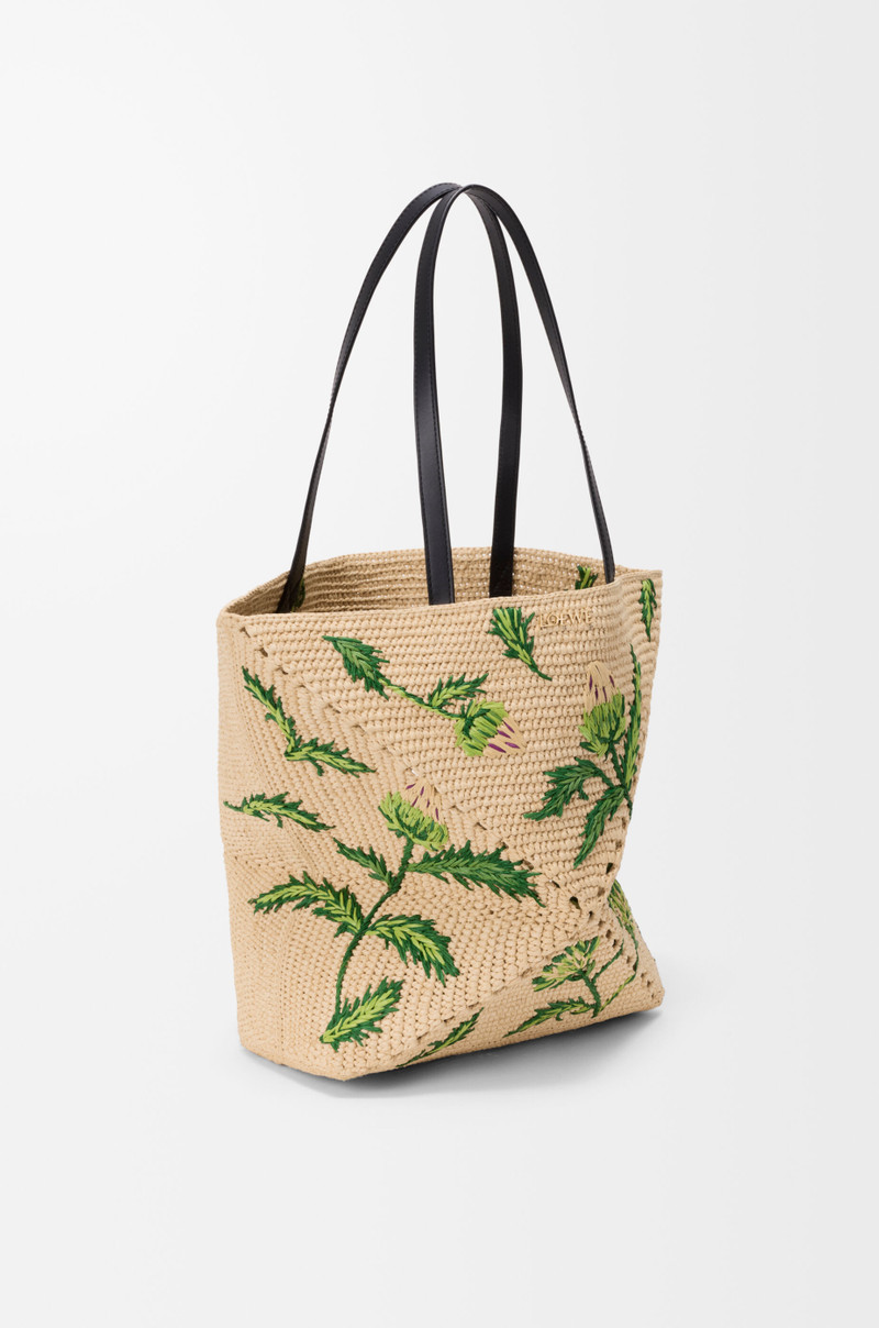 Medium Puzzle Fold tote in raffia and calfskin 4