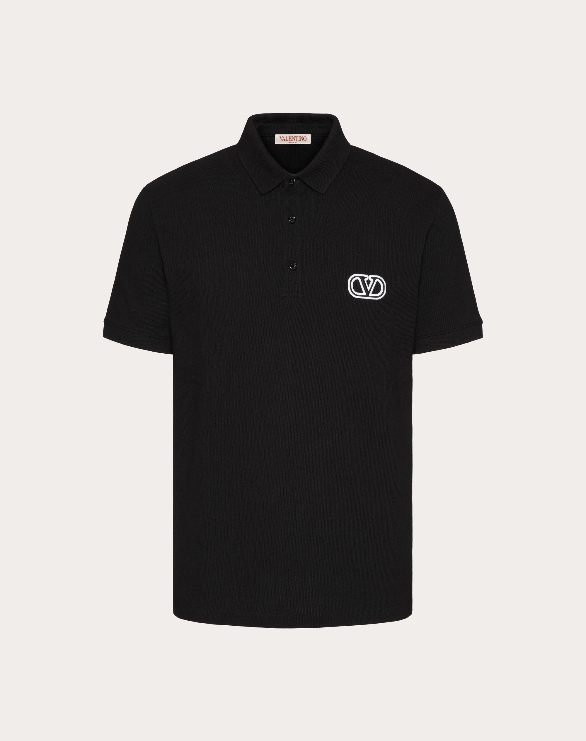 COTTON PIQUÉ POLO SHIRT WITH VLOGO SIGNATURE PATCH - 1