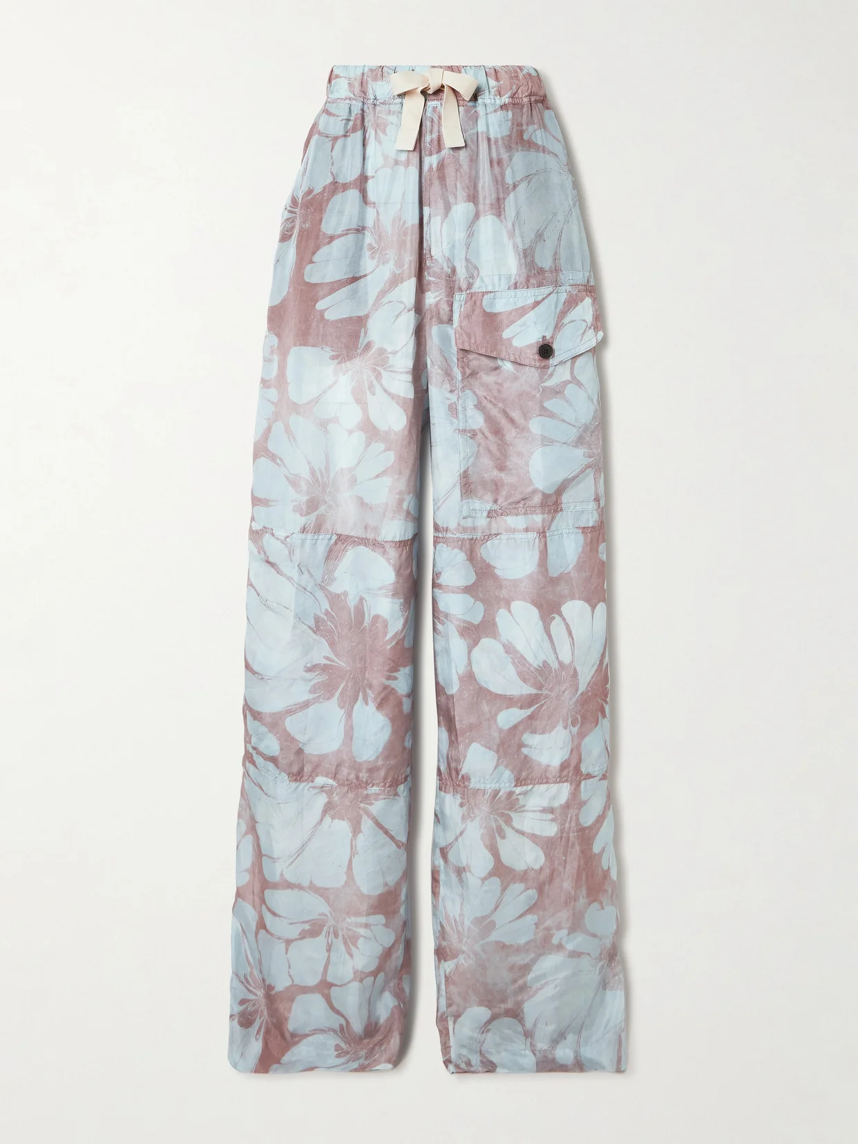 Grosgrain-trimmed Floral-print Silk-voile Wide-leg Pants - 1