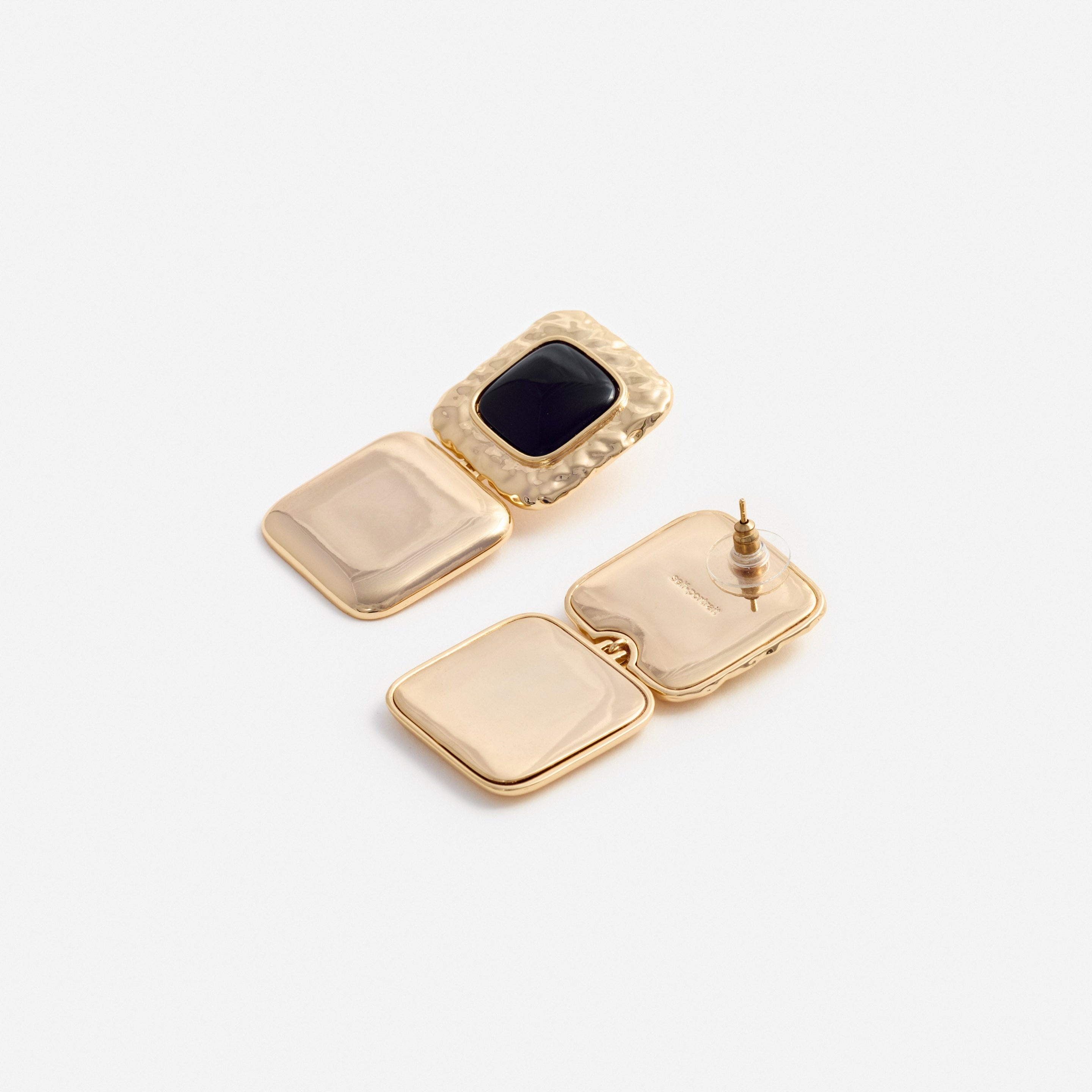 Mottled Gold Black Tiered Earrings - 2