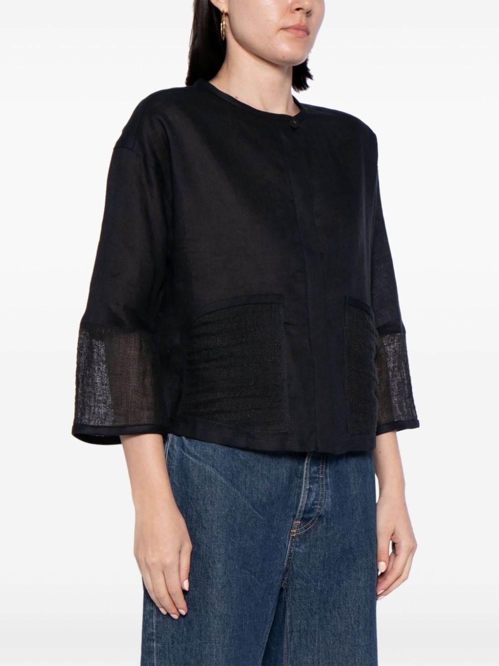 panelled linen blouse - 3