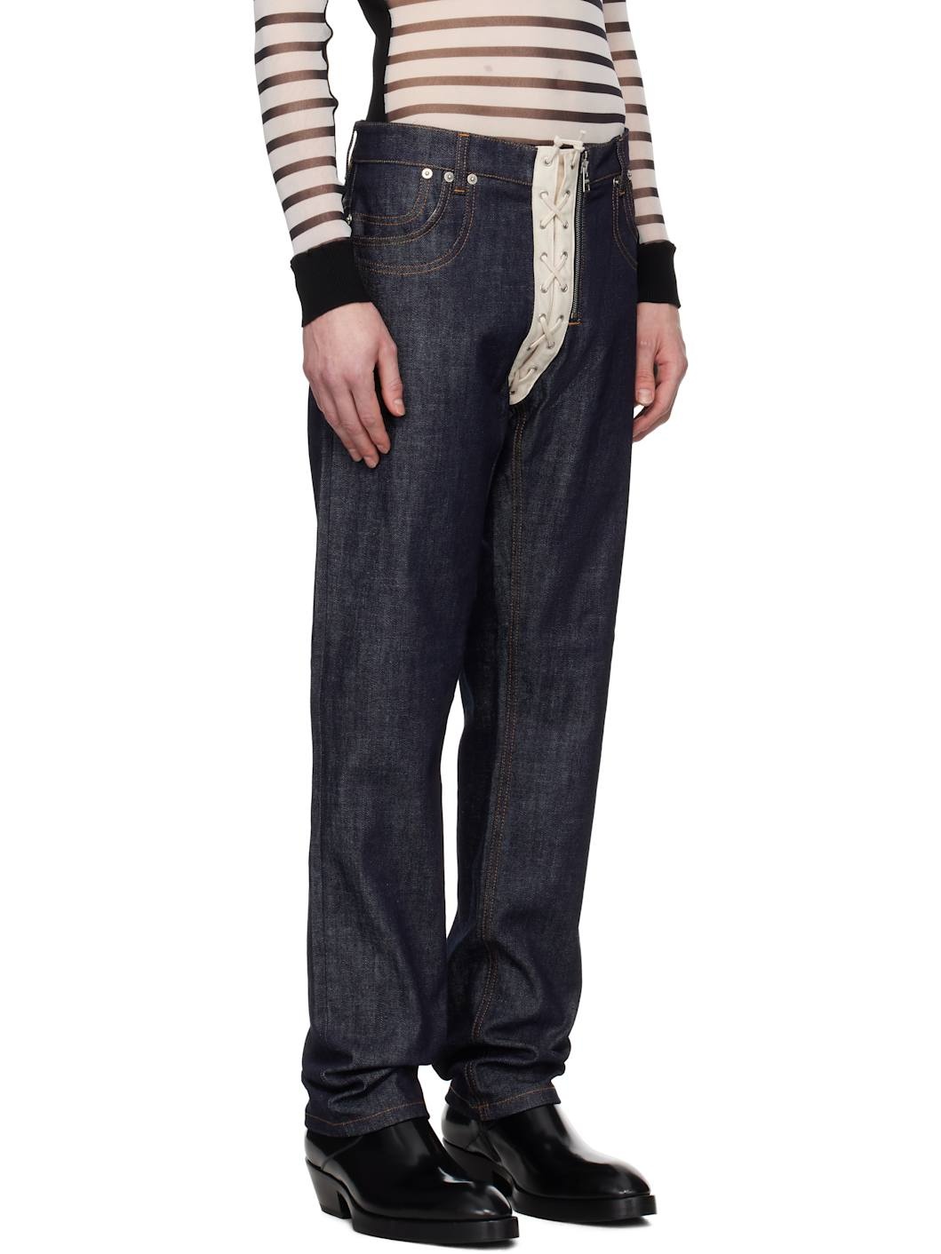 Navy 'The Contrasting Lace-Up Denim' Jeans - 2