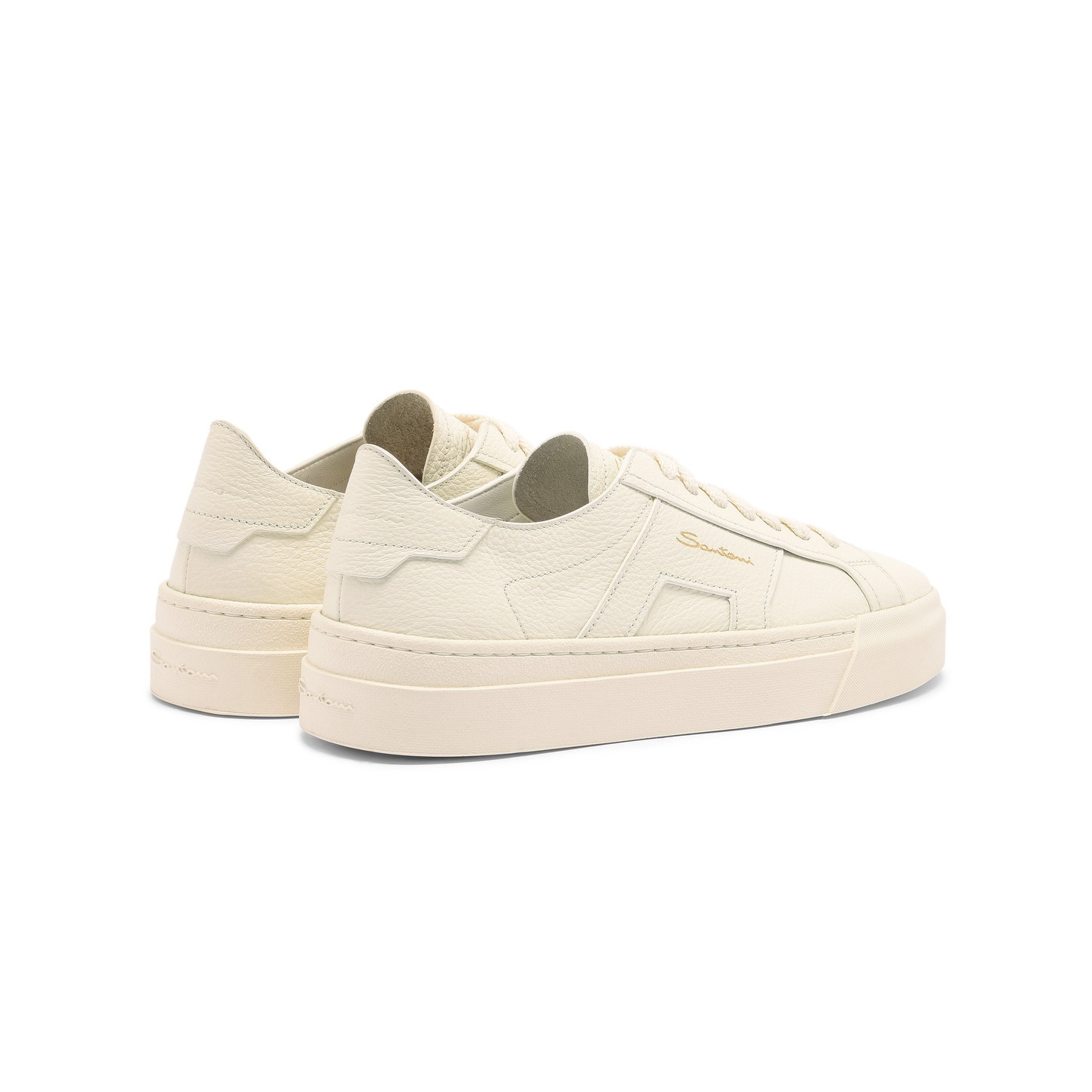 Women's white tumbled leather Double Buckle Sneaker - 4