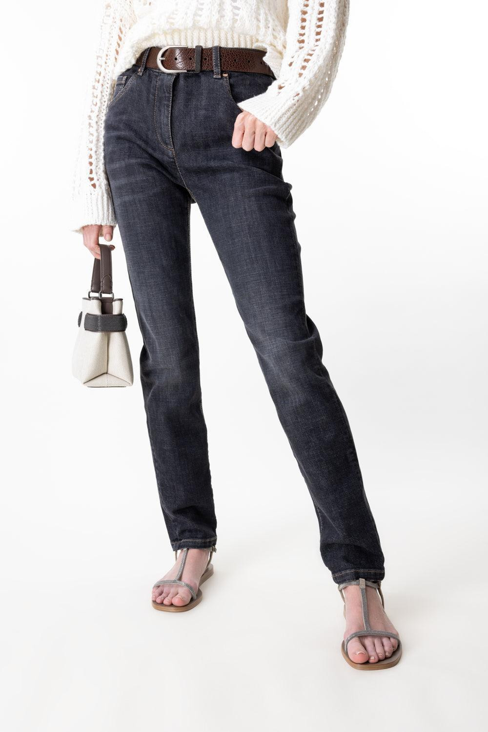 Stretch Slim Trousers - Dark Blue Denim - 4