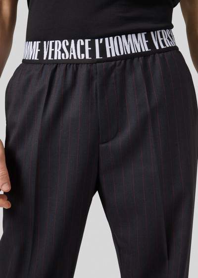 VERSACE L'Homme Motif Pinstripe Wool Trousers outlook