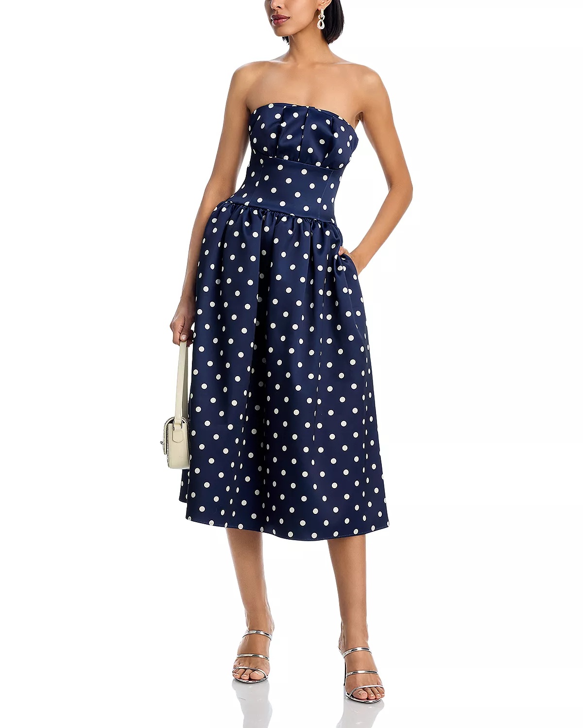 Polka Dot Satin Midi Dress - 3
