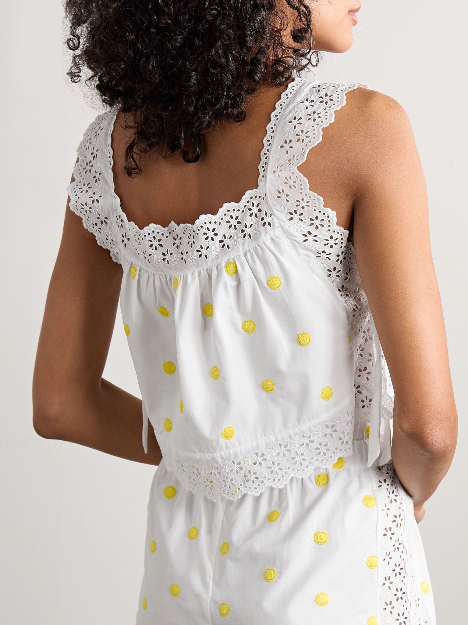 Fiocchini broderie anglaise-trimmed polka-dot cotton-poplin top White - 3