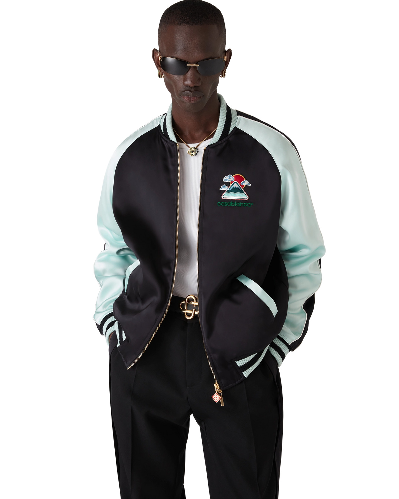 Embroidered Satin Bomber Jacket - 4