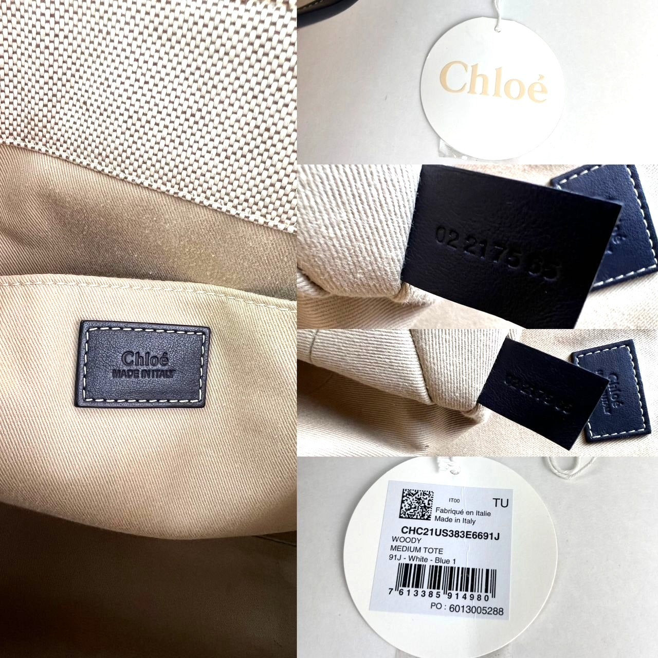 Chloe Woody Ribbon Medium Cotton Calfskin Beige Tote Bag - 4