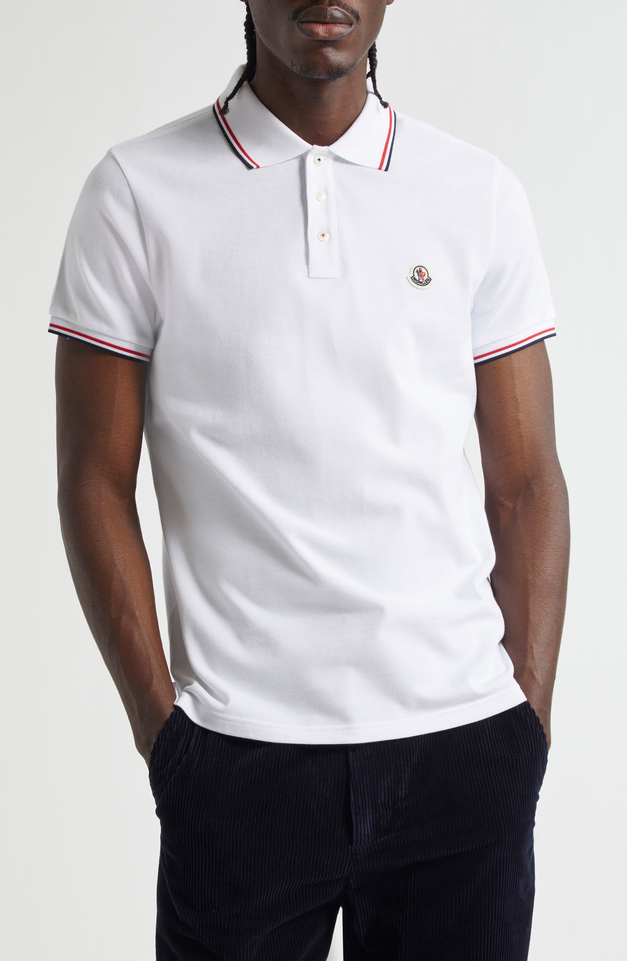 Moncler Tipped Cotton Piqué Polo in White at Nordstrom - 1