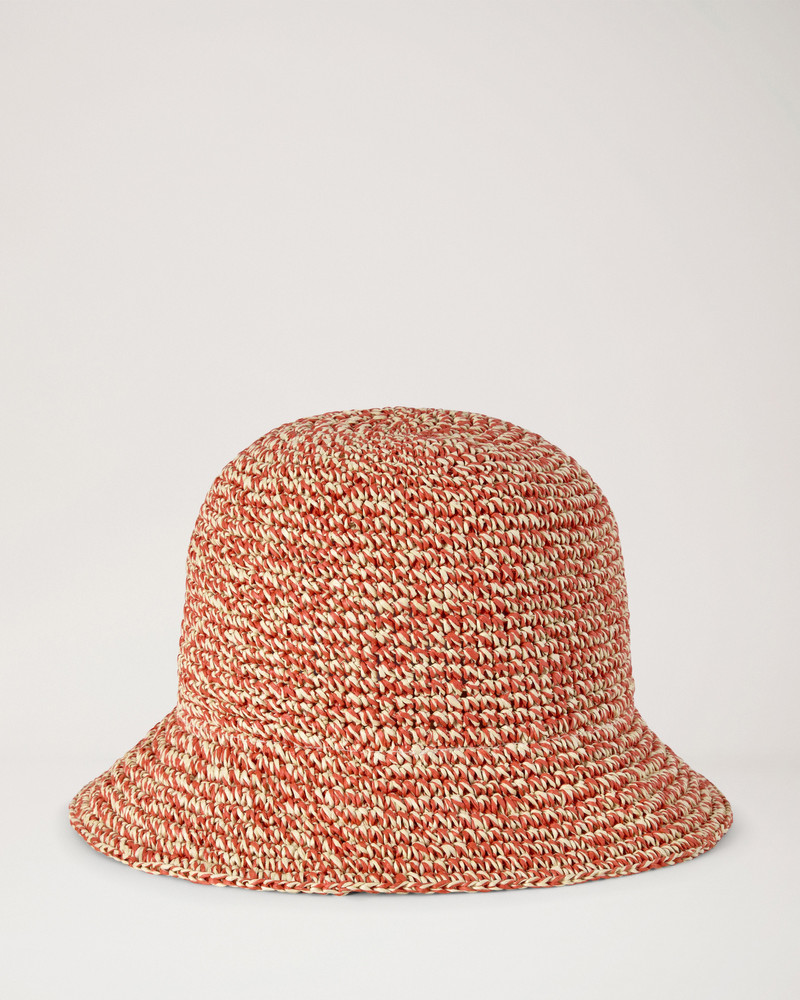 Raffia Bucket Hat Coral Orange & Chalk 100% Paper Raffia 2