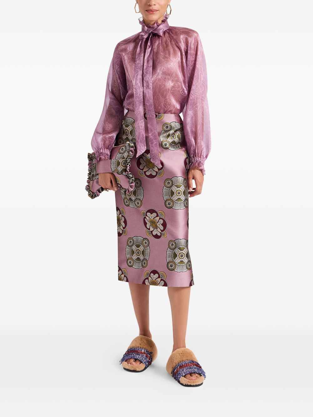 floral-print pencil skirt - 2