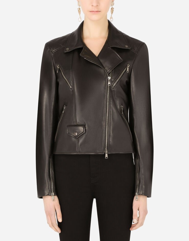 Nappa leather biker jacket with DG crystal embellishment - 1