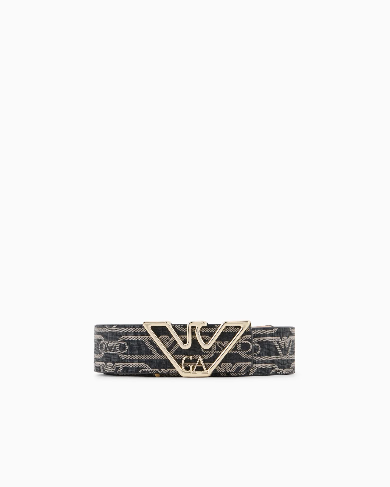 Monogram-print belt with eagle plate - 1