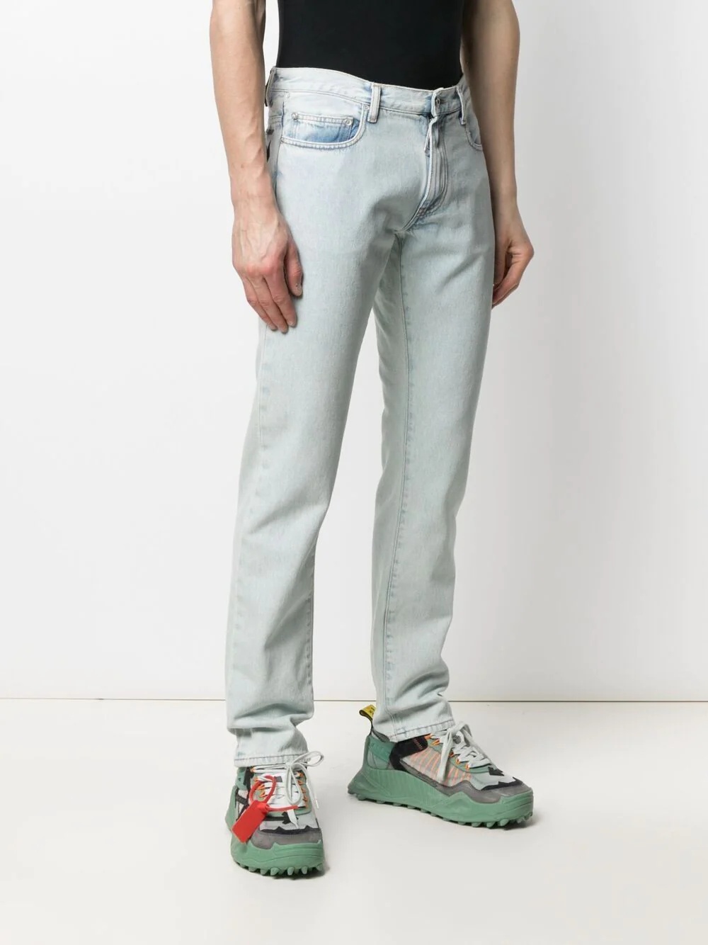 diagonal stripe slim-fit jeans - 5