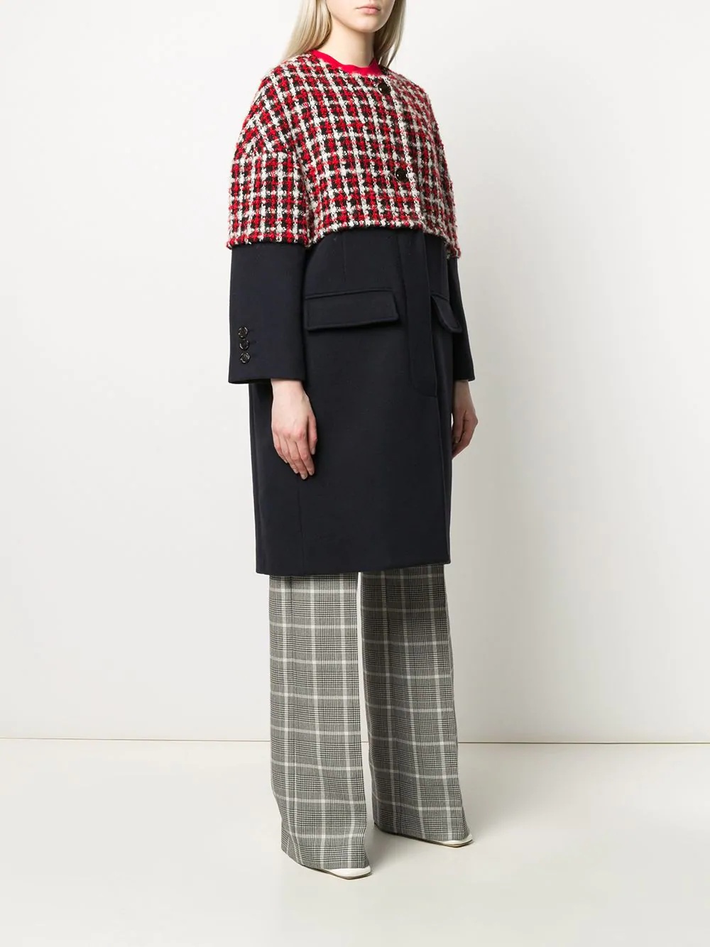 two-tone oversized checked coat - 3