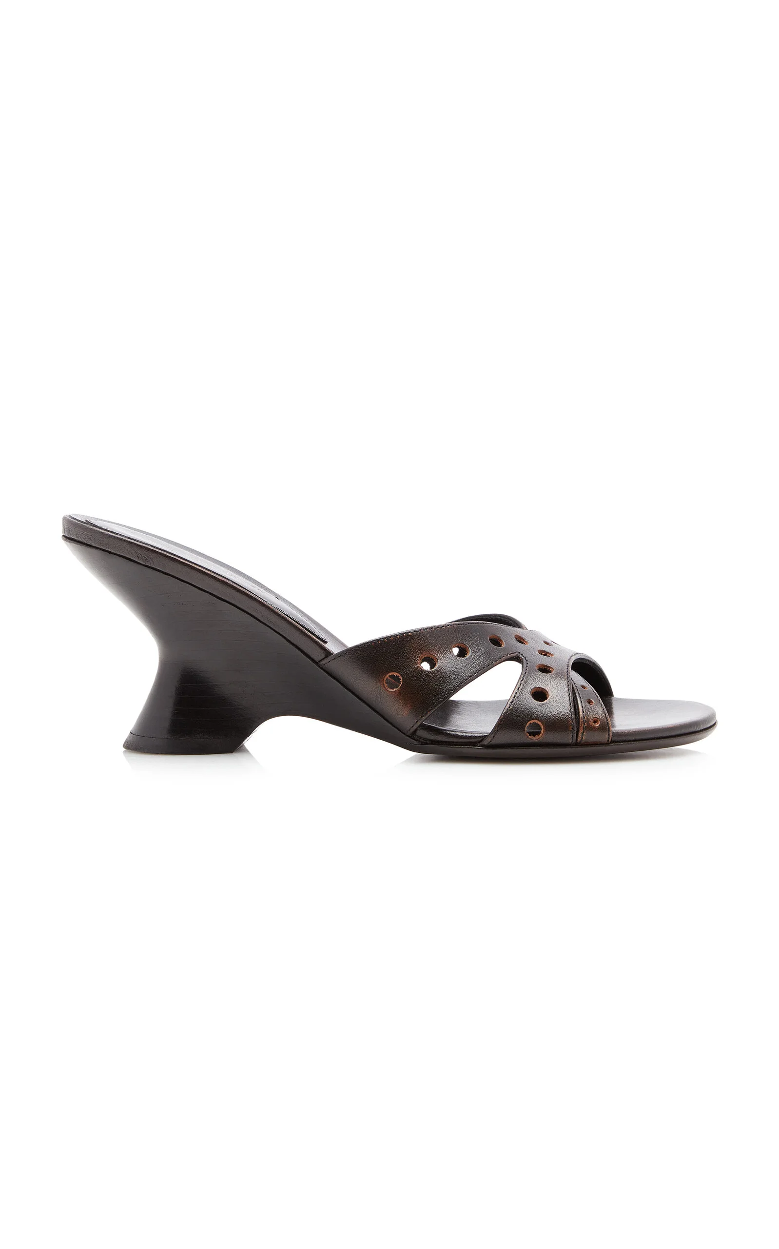 Punctured Leather Wedge Mules - 1