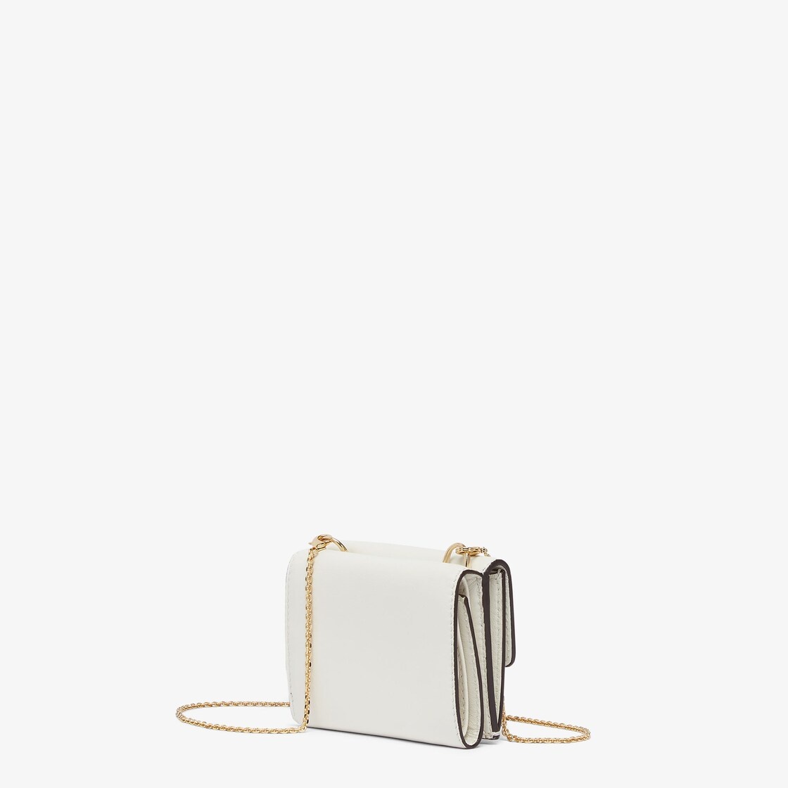 Compact-design tri-fold Fendi Roma wallet with metal chain. Interior features ten card slots, two fl 2