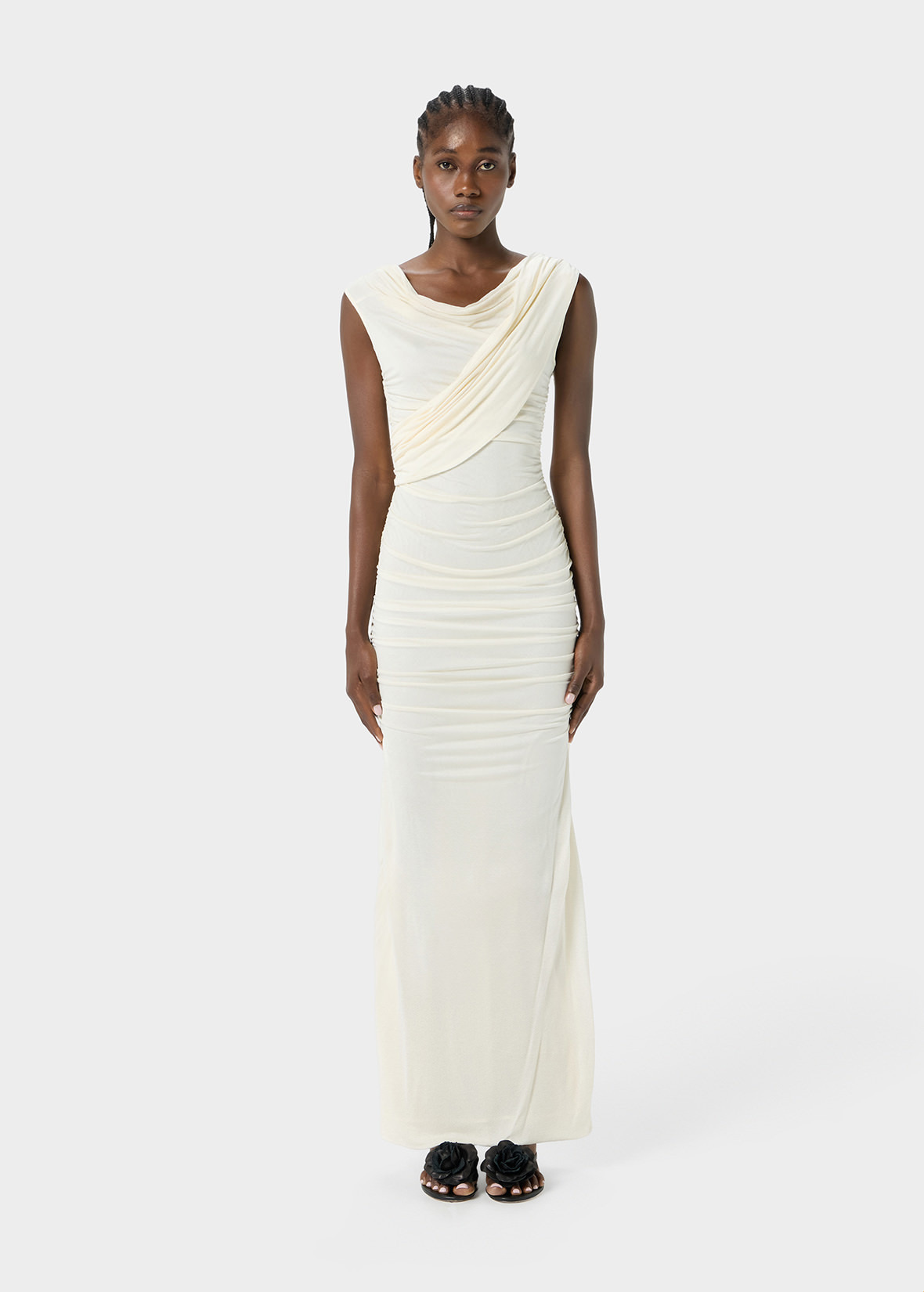 ONE-SHOULDER LONG DRESS WITH DRAPES - 3