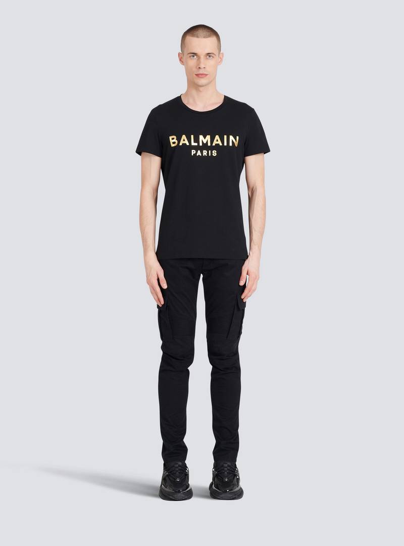 Eco-designed 코튼 Balmain Paris 로고 인쇄가있는 T 셔츠 3