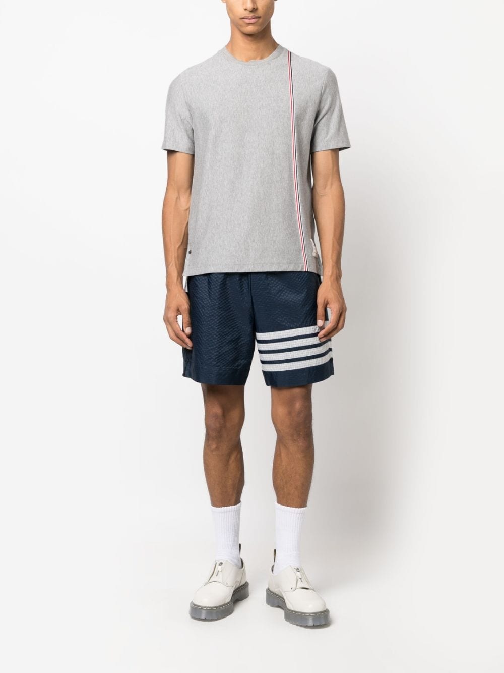 THOM BROWNE Men Short Sleeve Tee In Med Weight Jersey W/ ENG RWB Stripe - 5