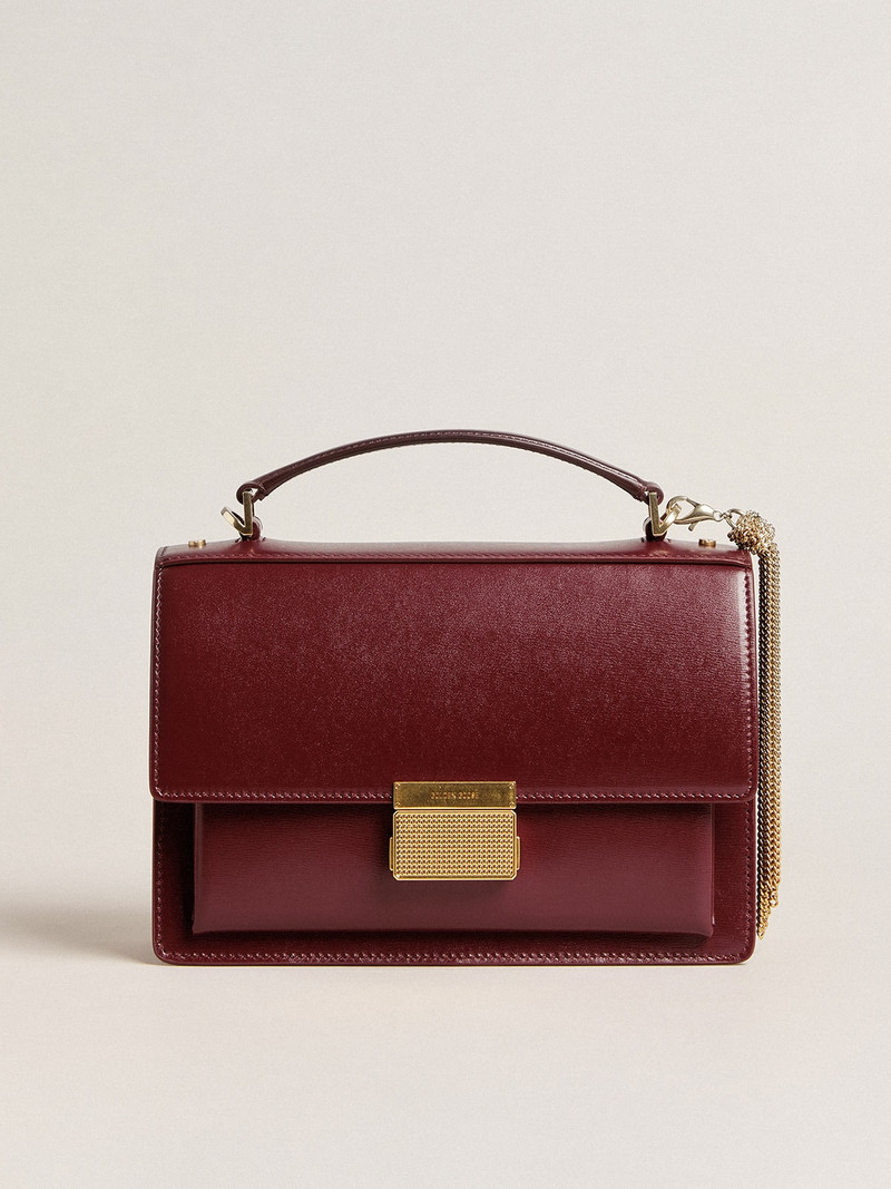 Venezia Bag in burgundy boarded leather with gold details 5