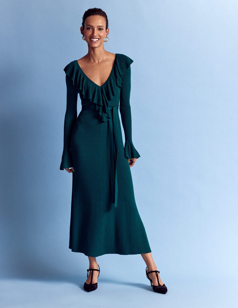 Ruffled Ribbed Dress-Emerald Night 7