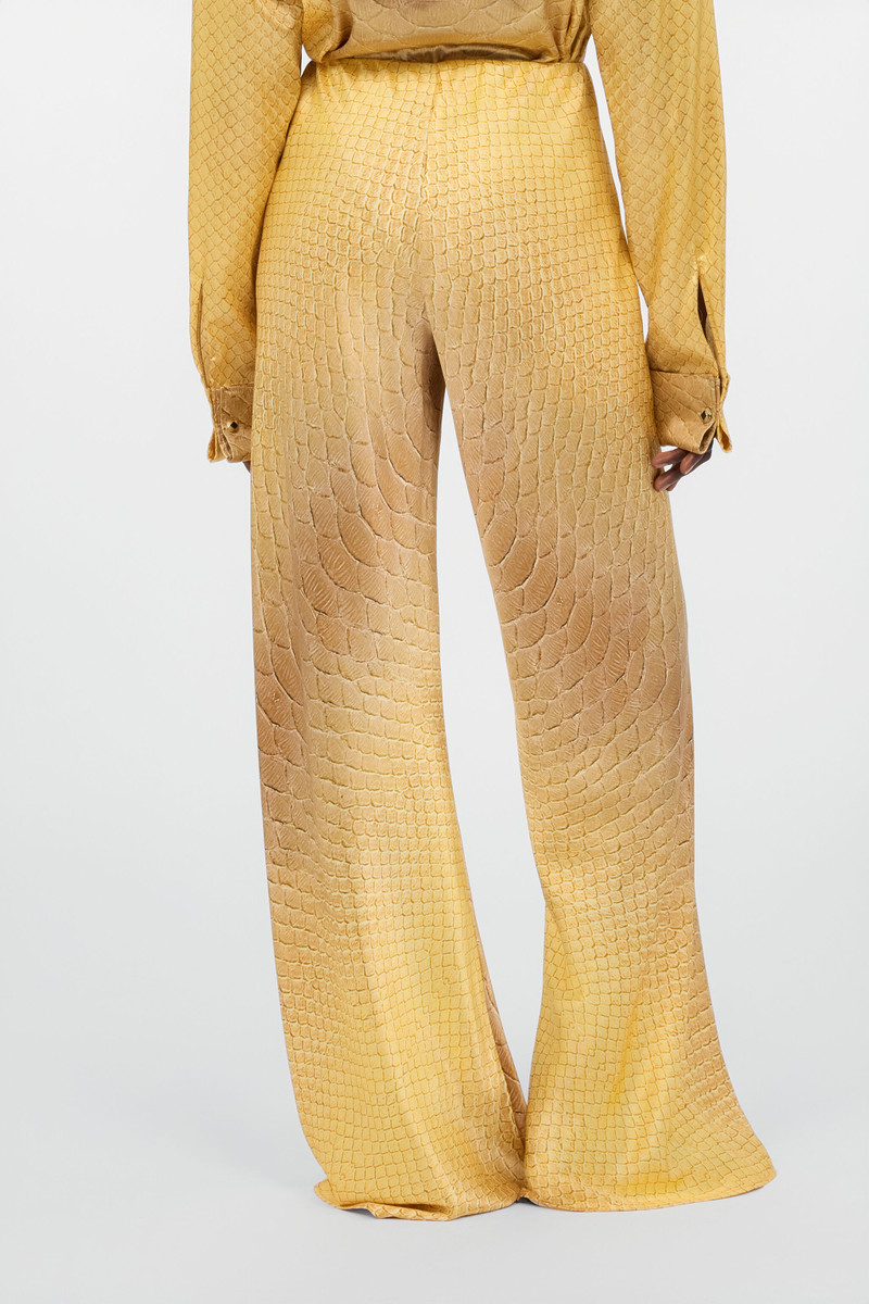Wide-Leg Silk Pants with Beige and Sand Scale Print 4