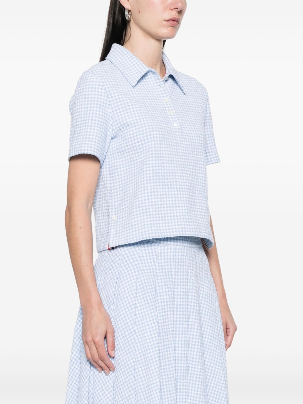 gingham-check tweed polo top - 3