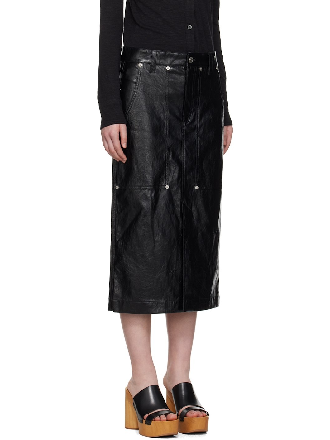 Black Angele Faux-Leather Midi Skirt - 2