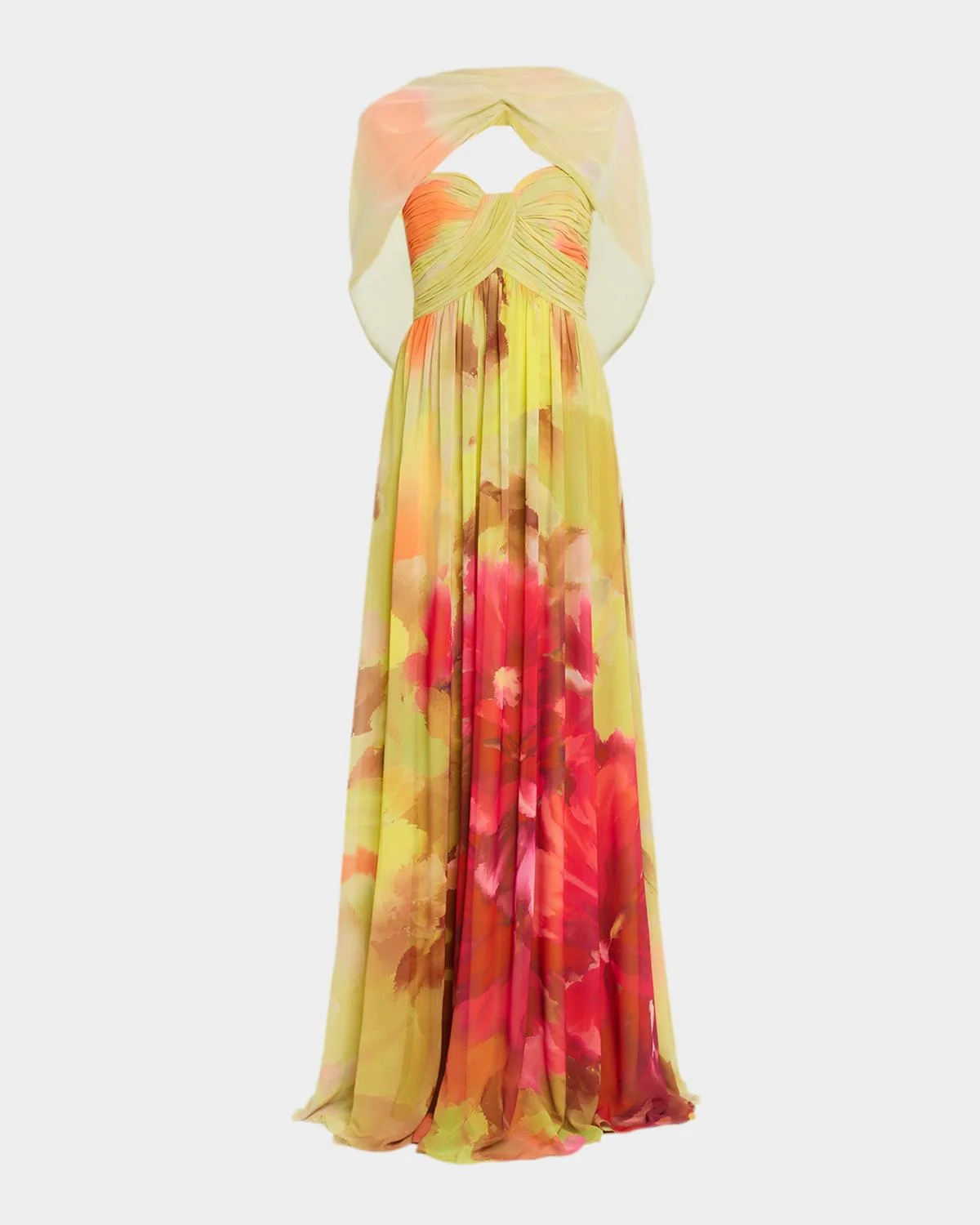 Draped Floral-Print Georgette Gown - 1