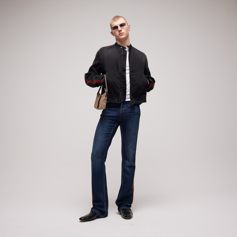 Cotton denim biker jacket with Web - 1