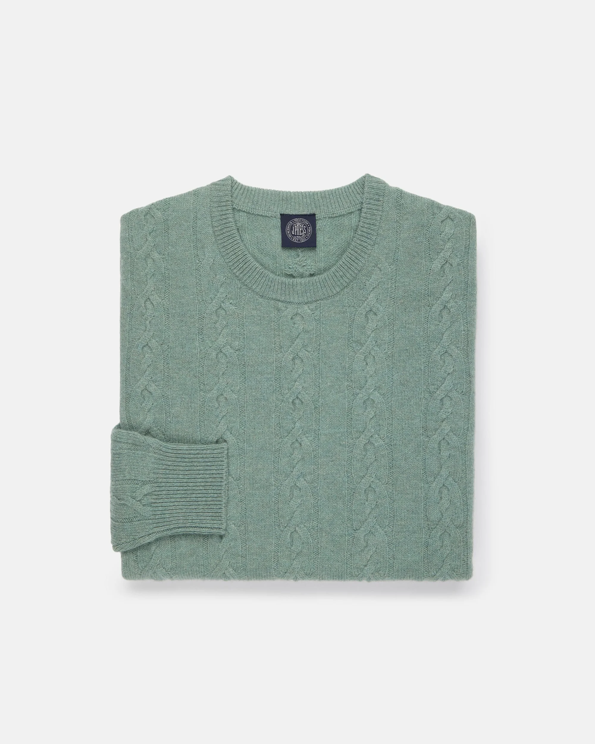 PALE BLUE LAMBSWOOL CABLE CREWNECK SWEATER - 1