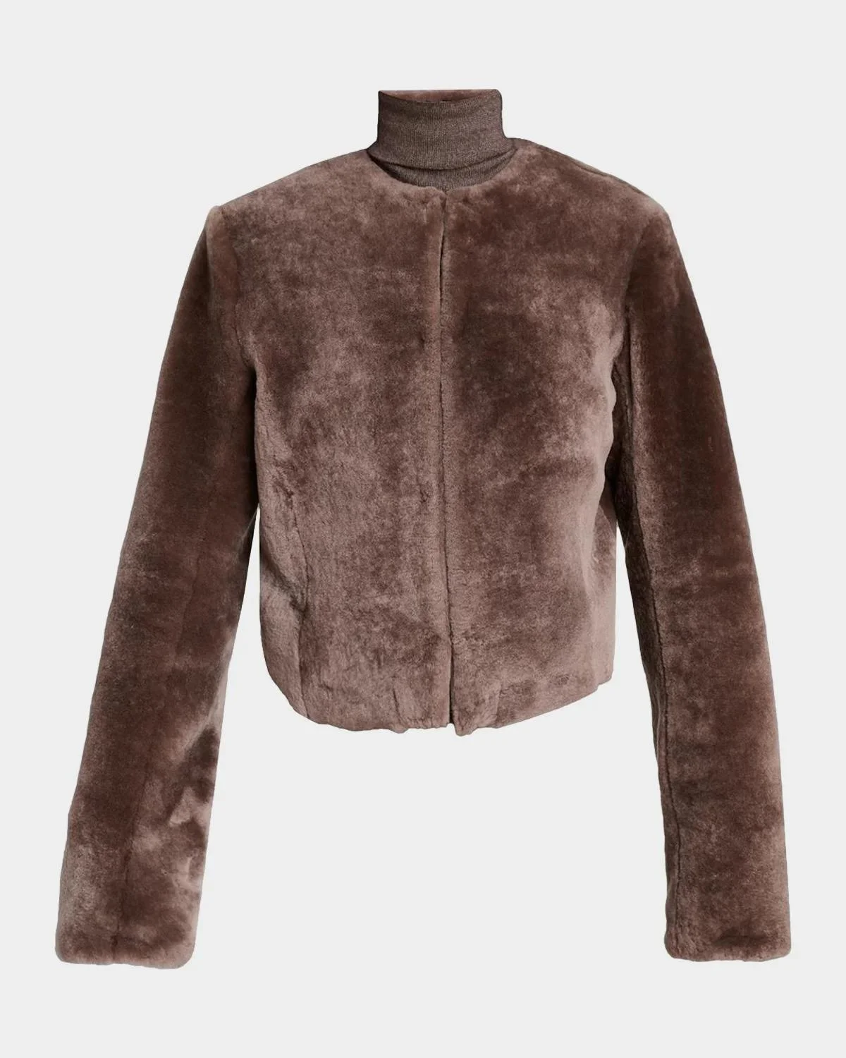 Hermera Collarless Lamb Shearling Crop Bolero Jacket - 1