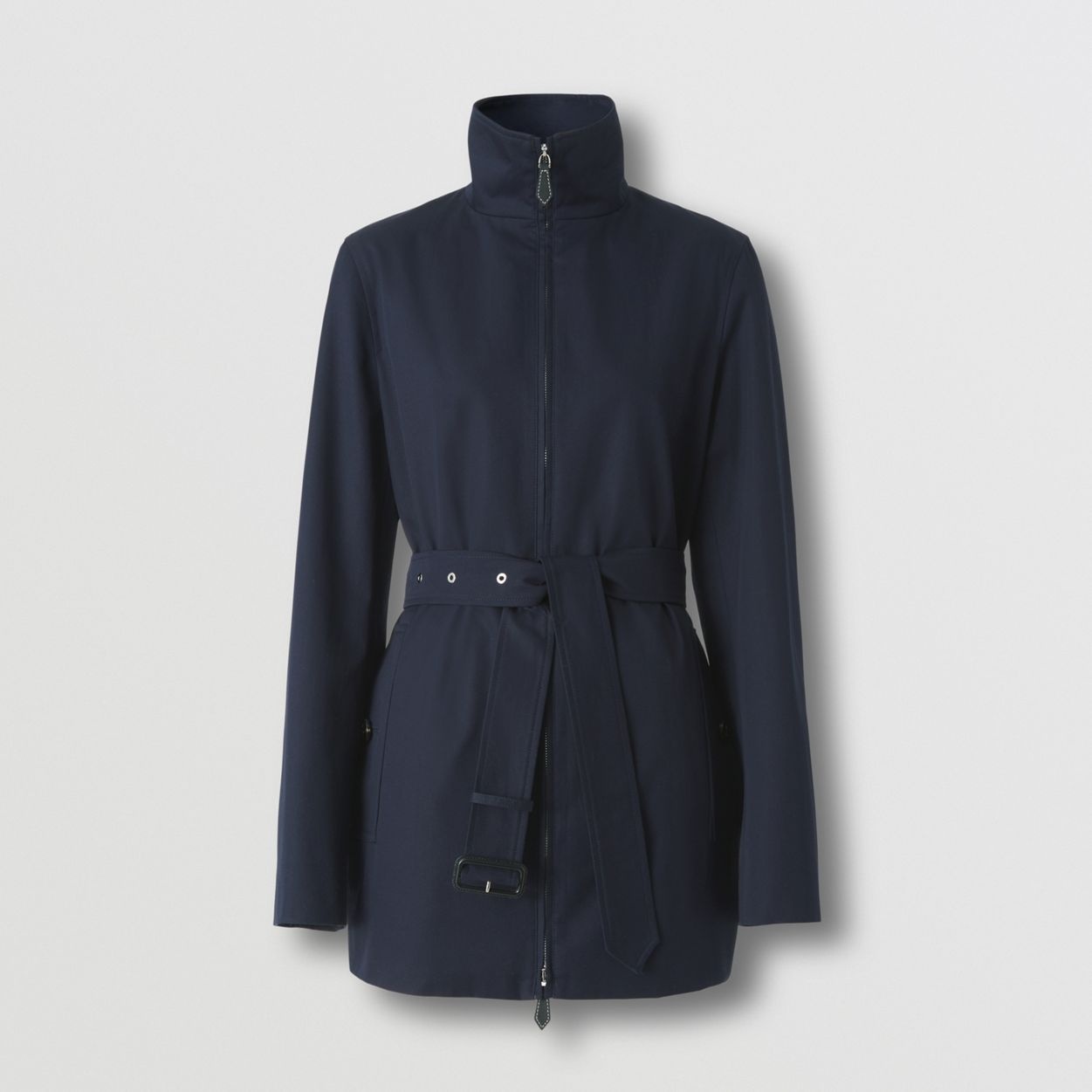 Funnel Neck Cotton Gabardine Trench Coat - 1