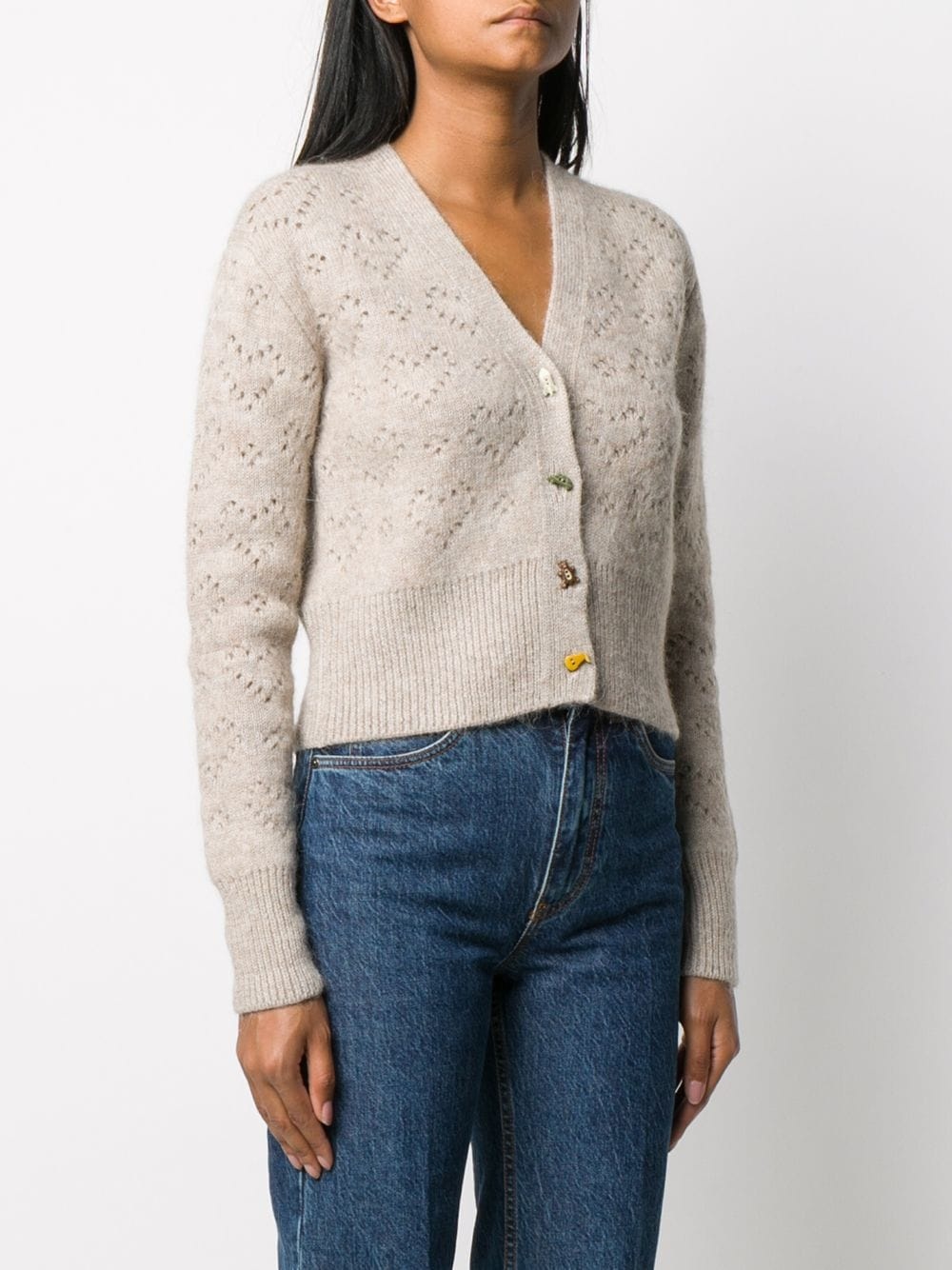 perforated v-neck cardigan - 3