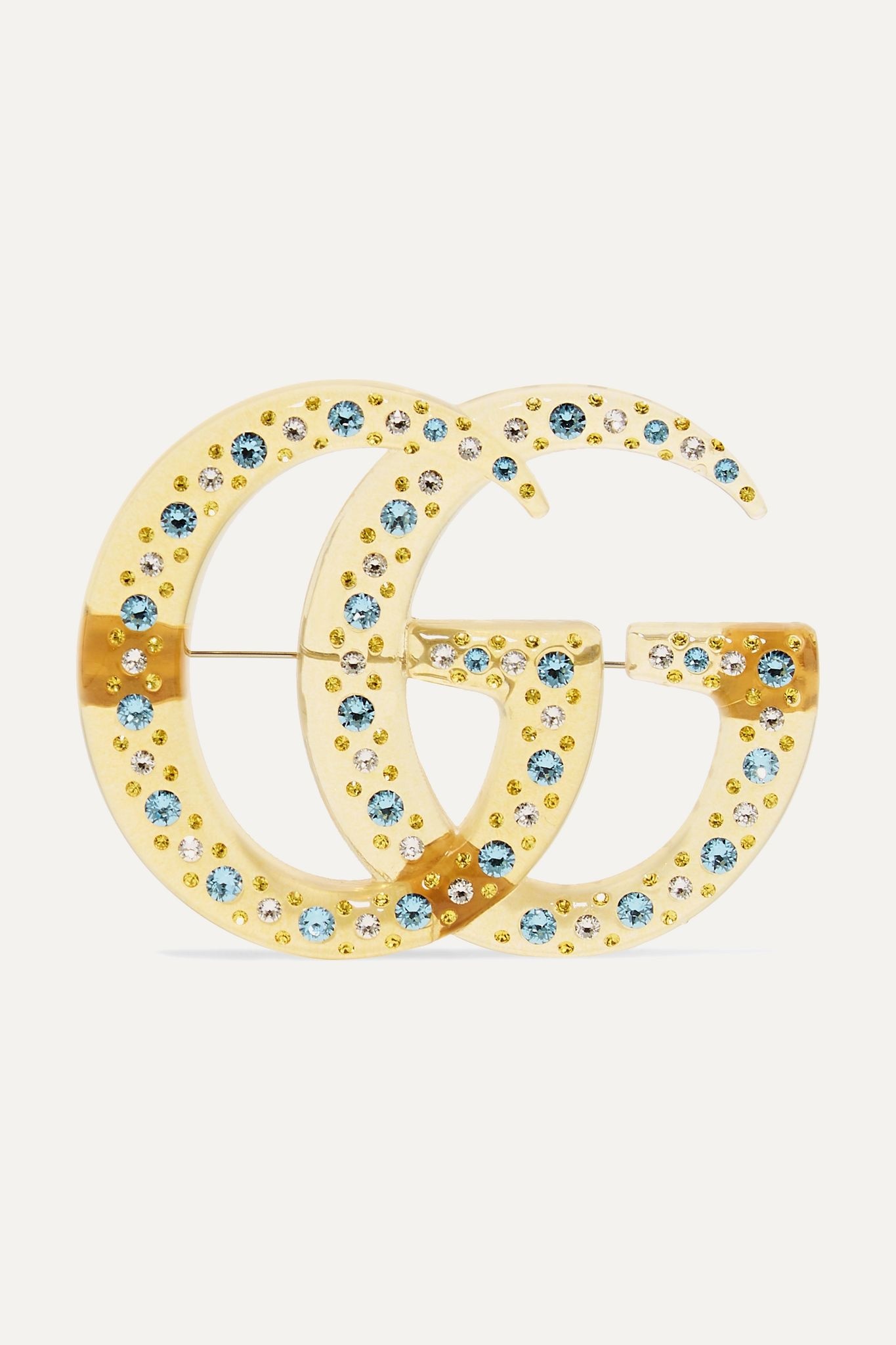 Gold-tone, resin and crystal brooch - 1