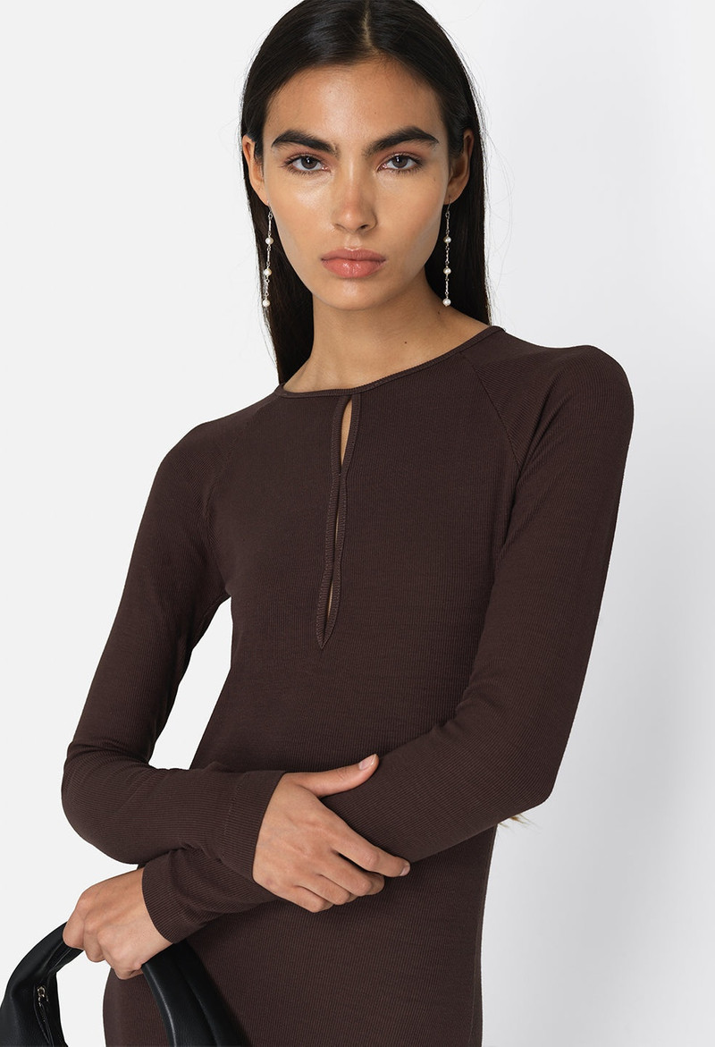 GEMINI RIB LS KEYHOLE MIDI DRESS 1