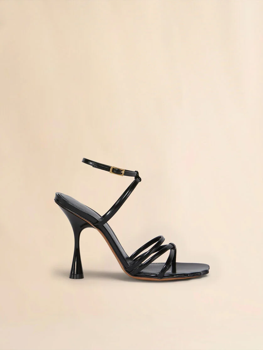 BLACK LEATHER MOONLIGHT SANDAL WITH ANKLE STRAP - 1