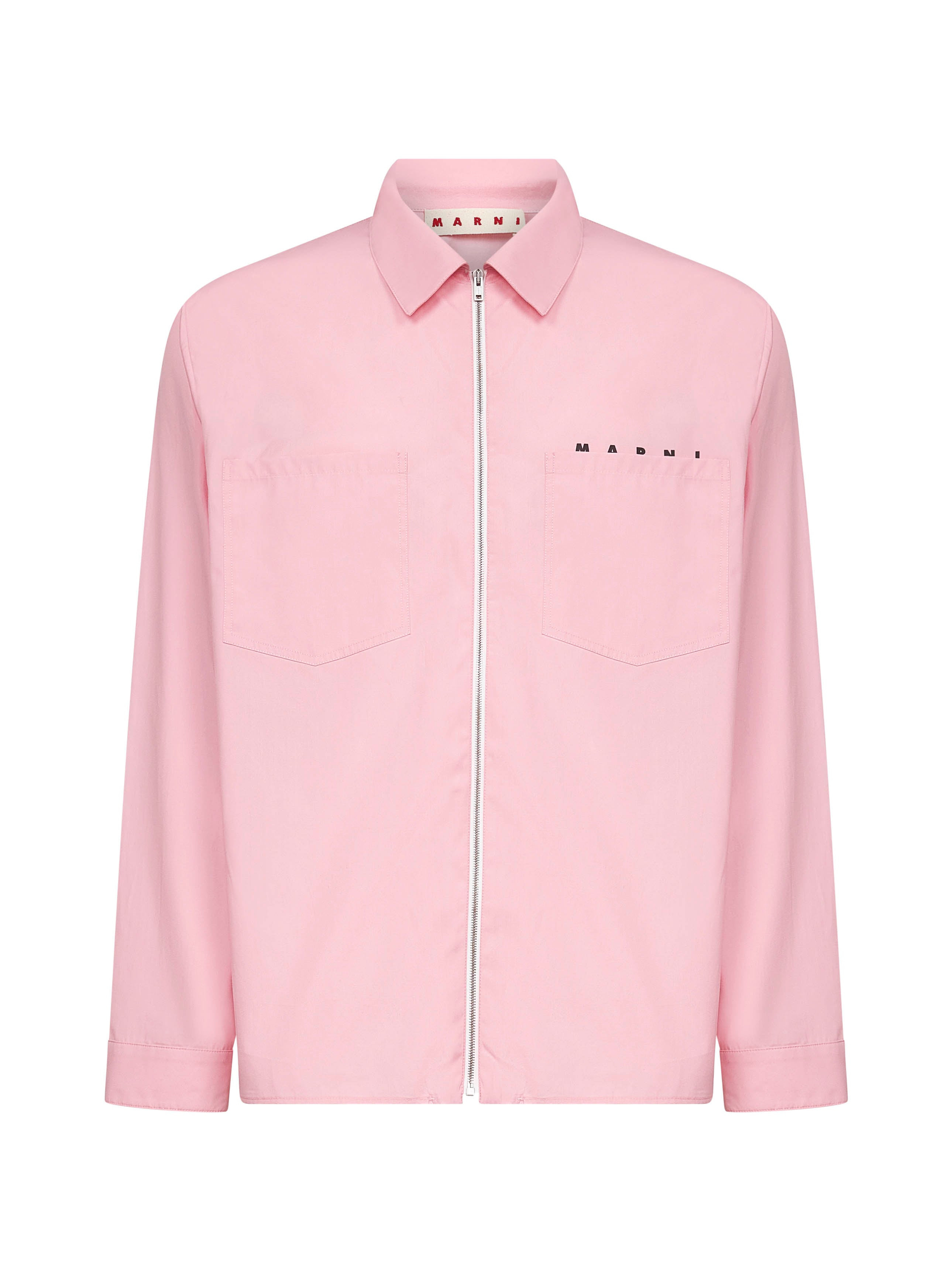Pink organic poplin zip-up shirt - 1
