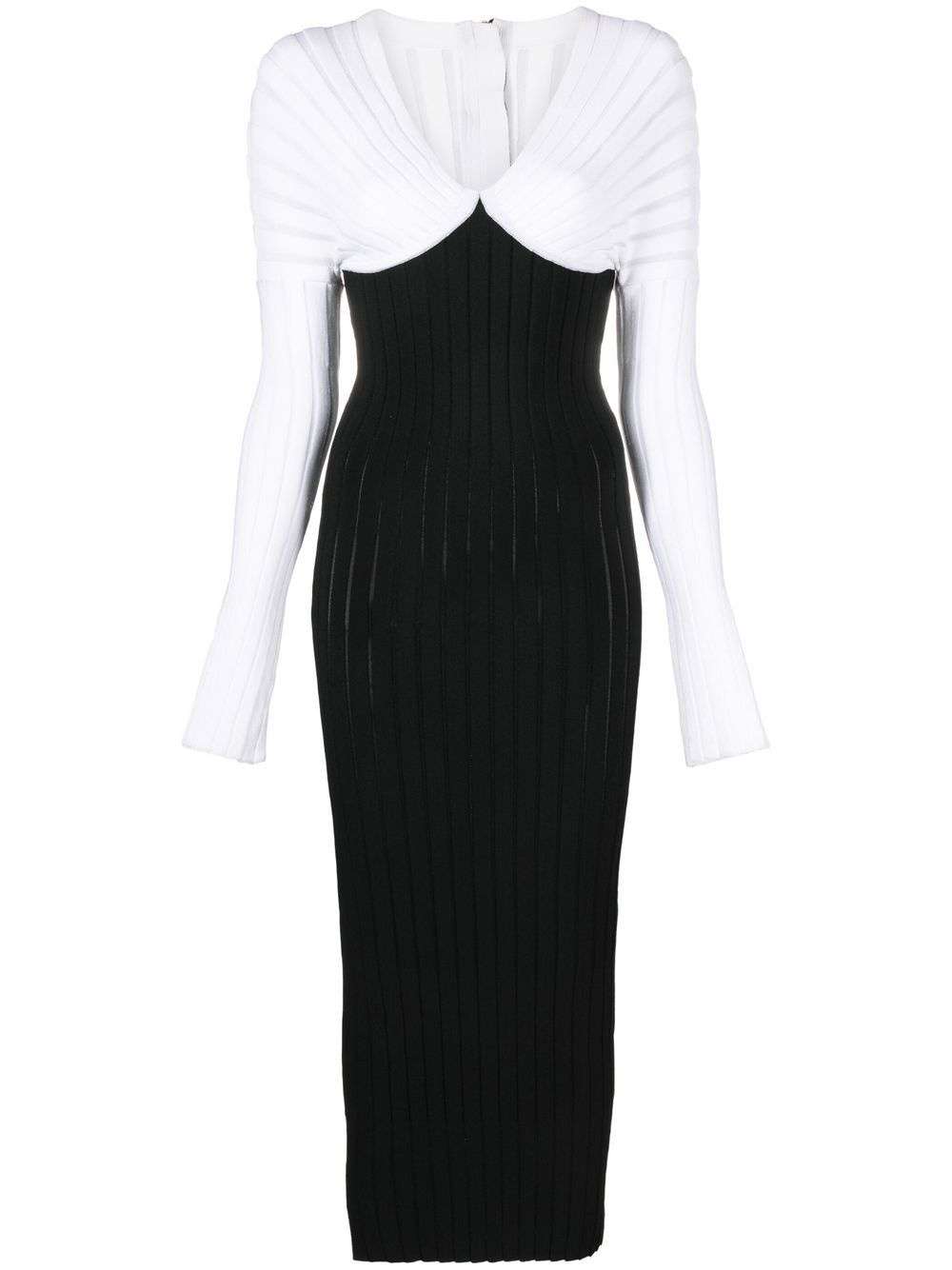 two-tone pleated knitted midi dress - 1