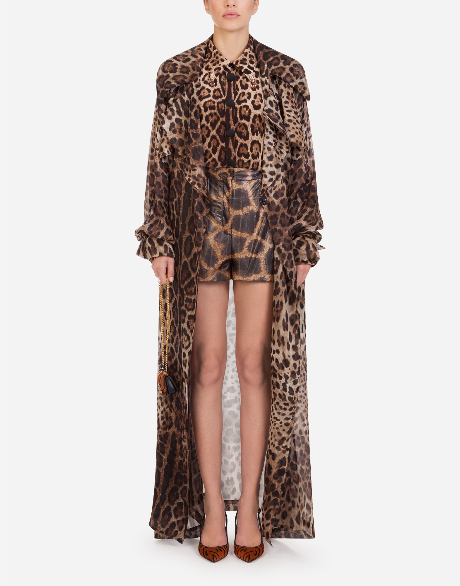 Organza trench coat with leopard print - 6