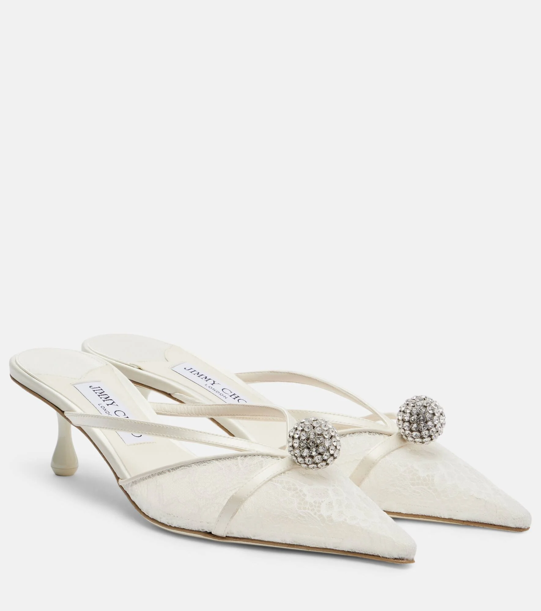 Sana embellished leather-trimmed lace mules - 1