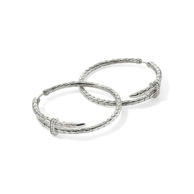 JOHN HARDY Spear Hoop Earring, Sterling Silver, Diamonds, 40MM outlook