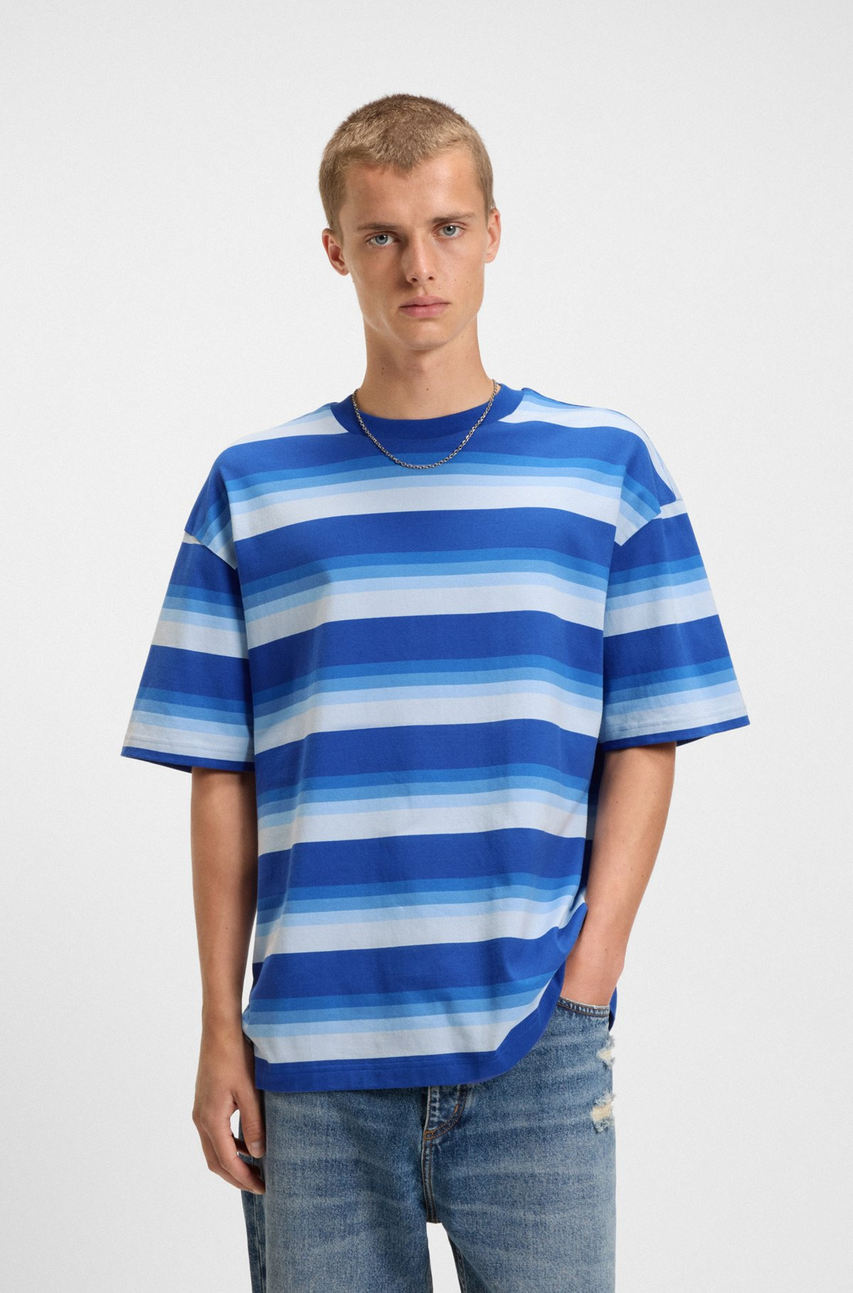 LOOSE-FIT T-SHIRT IN COTTON WITH BLOCK STRIPES - 2