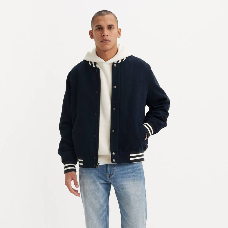 FAUX SUEDE VARSITY JACKET - 1