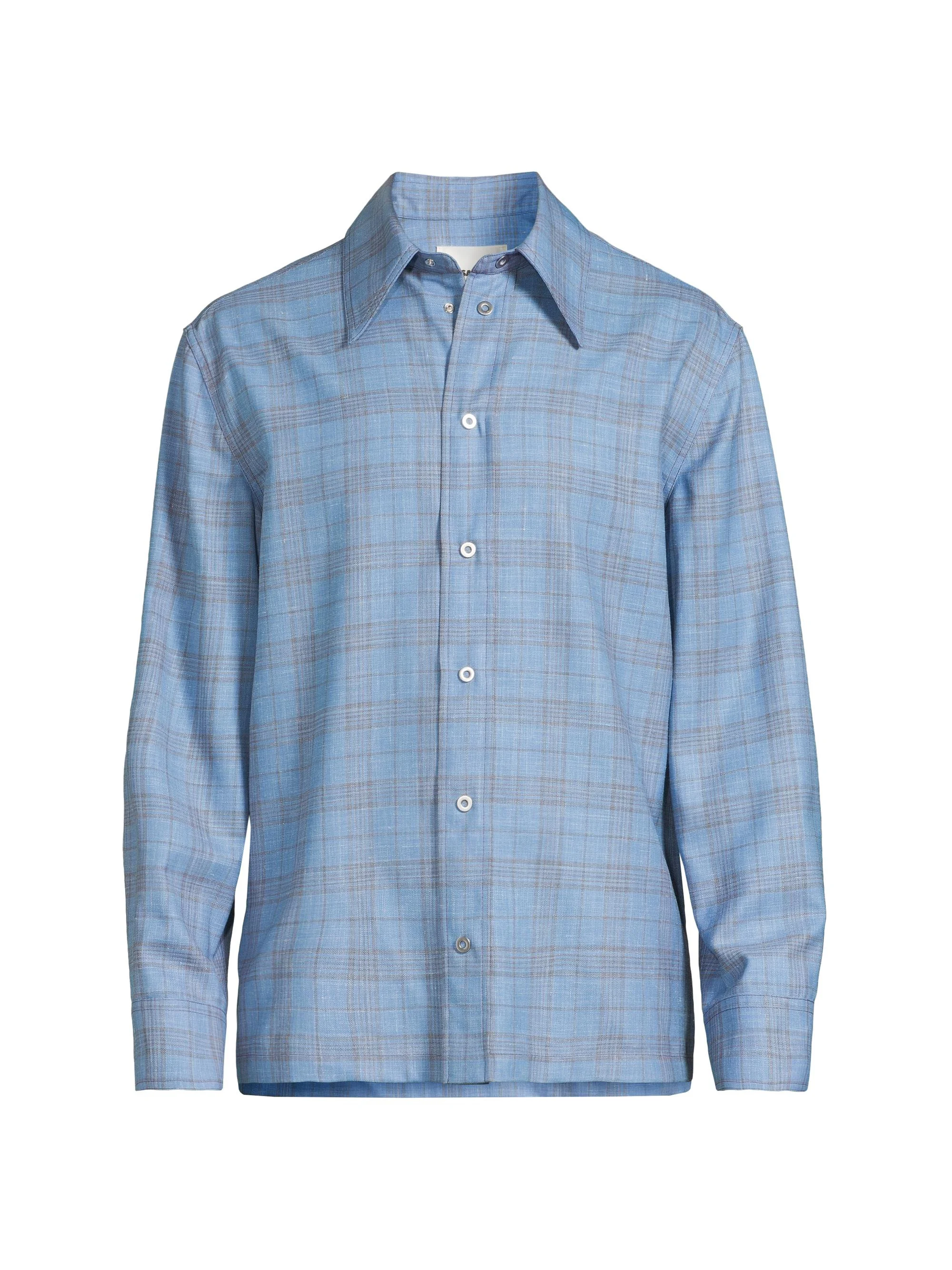 Men's Plaid Wool-Linen Snap-Front Shirt - Summer Kite - 1