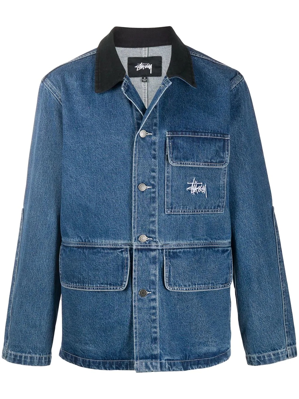 contrasting collar denim jacket - 1